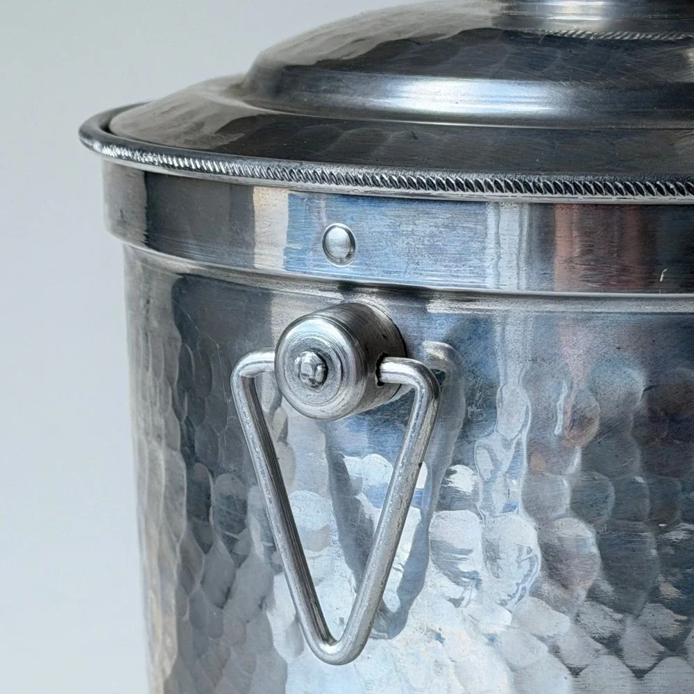 Vintage‎ Hammered Aluminum Ice Bucket Silver Mid Century Italy